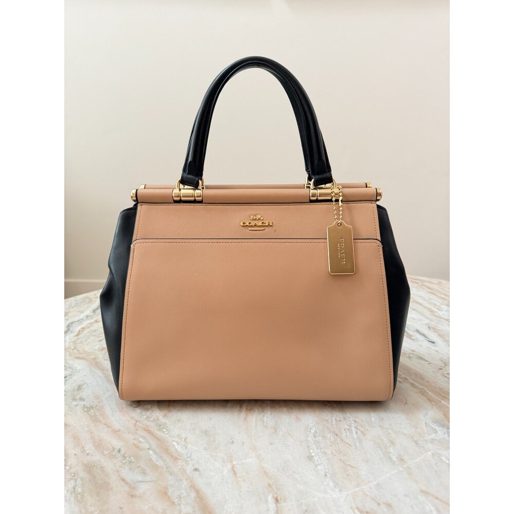 Authentic Coach Handbag Grace Colorblock Tan Black Leather